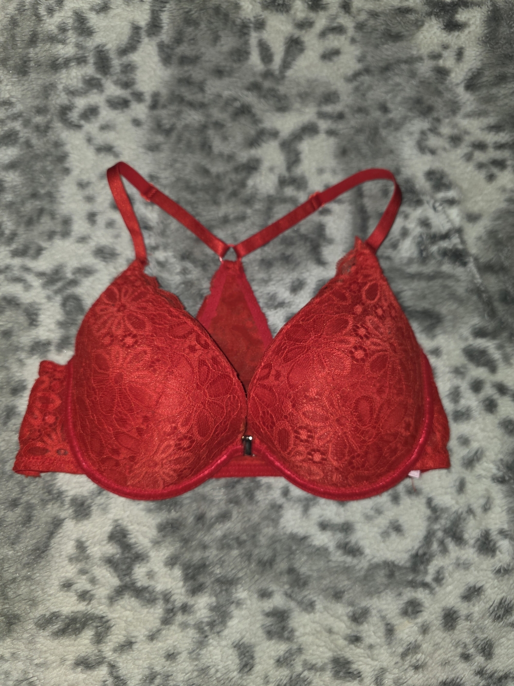 Red Lace Plunge T-Back Push-Up Bra